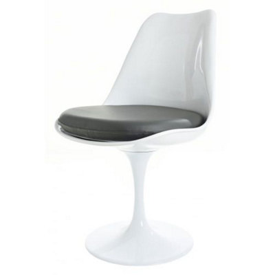 White Tulip Dining Chair with Grey PU Cushion