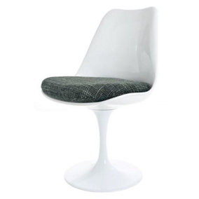White Tulip Dining Chair with Grey Textured Cushion