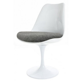White Tulip Dining Chair with Light Grey Textured Cushion