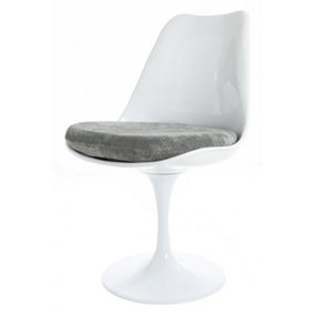 White Tulip Dining Chair with Luxurious Grey Cushion