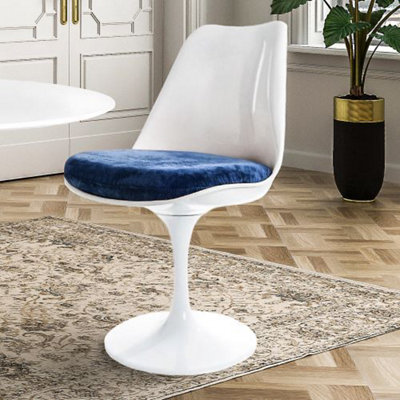 White Tulip Dining Chair with Luxurious Navy Cushion
