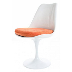 White Tulip Dining Chair with Luxurious Orange Cushion