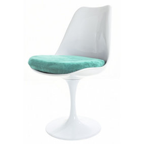 White Tulip Dining Chair with Luxurious Turquoise Cushion