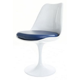 White Tulip Dining Chair with Navy PU Cushion