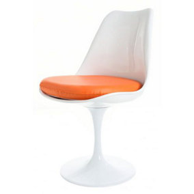 White Tulip Dining Chair with Orange PU Cushion