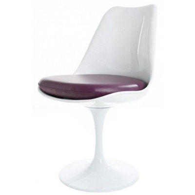 White Tulip Dining Chair with Purple PU Cushion