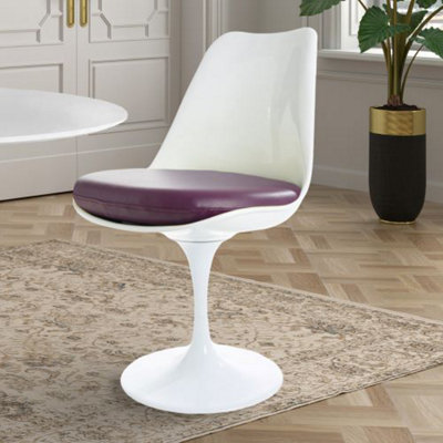 White Tulip Dining Chair with Purple PU Cushion