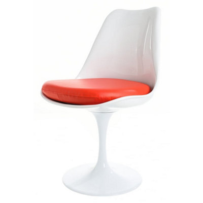 White Tulip Dining Chair with Red PU Cushion