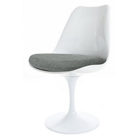 White Tulip Dining Chair with Velveteen Grey Cushion