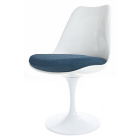White Tulip Dining Chair with Velveteen Navy Cushion