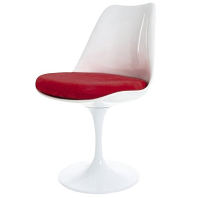 White Tulip Dining Chair with Velveteen Scarlet Red Cushion