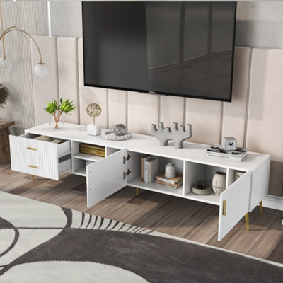 White TV Stand Unit TV Cabinet Console Table with Large Storage and Drawers for Living Room