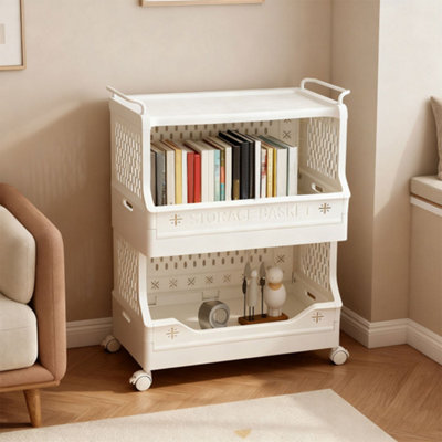 White Two-tier Movable Multi-functional Storage Rack for Home Living ...