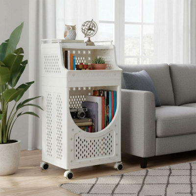 White, Two-tiered Household Living Room Storage Rack with Handles and ...