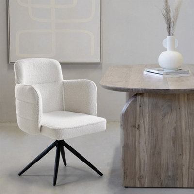 White Upholstered Leisure Swivel Chair with Metal Legs