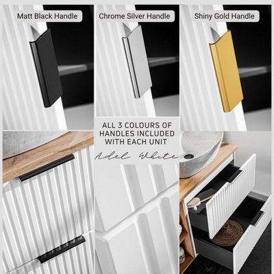 White Vanity Unit 800mm Sink Bathroom Cabinetry Ribbed Fluted Wall Hung ...