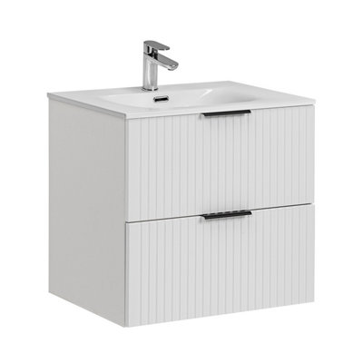 White Vanity Unit 800mm Sink Bathroom Cabinetry Ribbed Fluted Wall Hung ...