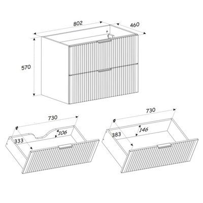 White Vanity Unit 800mm Sink Bathroom Cabinetry Ribbed Fluted Wall Hung ...