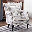 White Velvet Upholstered Butterfly Wing Back Studded Armchair with Cushion