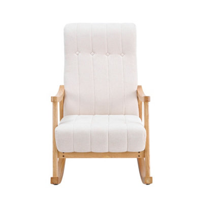 White Velvet Upholstered Tufting Rocking Chair for Living Room