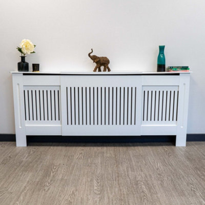 White Vertical Line Design Radiator Cover - Adjustable