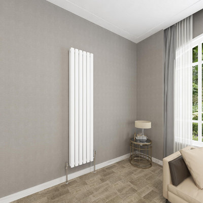 White Vertical Radiator Double Oval Column (H)1600mm (W)354mm 5372 BTU Steel Compatible for Central Heating System