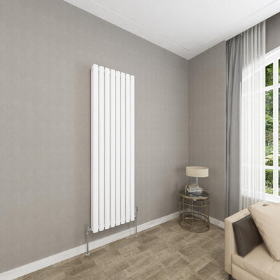 White Vertical Radiator Double Oval Column (H)1600mm (W)472mm 7156 BTU Steel Compatible for Central Heating System