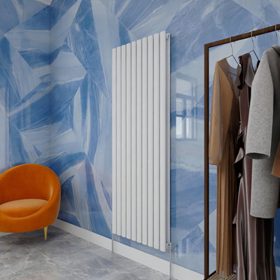 White Vertical Radiator Double Oval Column (H)1600mm (W)590mm 8940 BTU ...