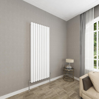 White Vertical Radiator Double Oval Column (H)1600mm (W)590mm 8940 BTU Steel Compatible for Central Heating System
