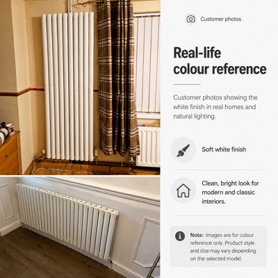 White Vertical Radiator Double Oval Column (H)1600mm (W)590mm 8940 BTU ...