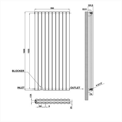 White Vertical Radiator Double Oval Column (H)1600mm (W)590mm 8940 BTU ...