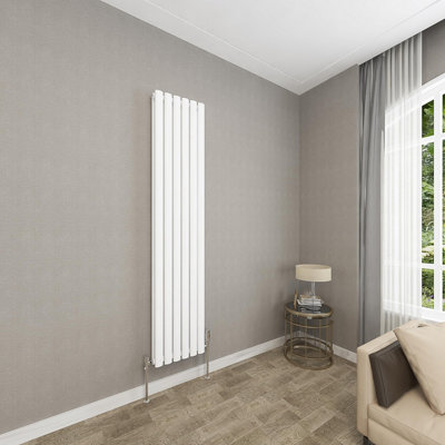 White Vertical Radiator Double Oval Column (H)1800mm (W)354mm 6908 BTU Steel Compatible for Central Heating System