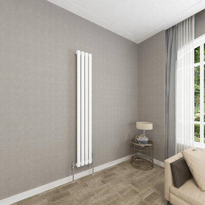 White Vertical Radiator Single Oval Column (H)1600mm (W)236mm 2280 BTU Steel Compatible for Central Heating System
