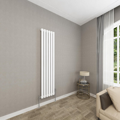 White Vertical Radiator Single Oval Column (H)1600mm (W)354mm 3410 BTU Steel Compatible for Central Heating System