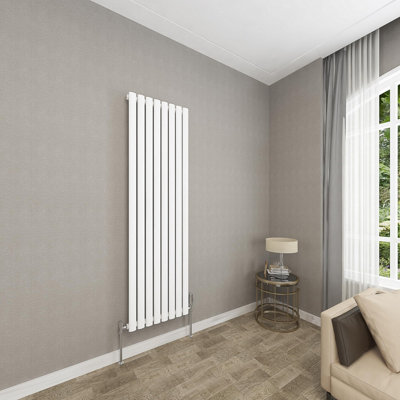 White Vertical Radiator Single Oval Column (H)1600mm (W)472mm 4540 BTU Steel Compatible for Central Heating System