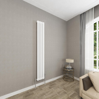 White Vertical Radiator Single Oval Column (H)1800mm (W)236mm 2516 BTU Steel Compatible for Central Heating System