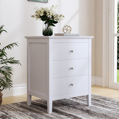White Vertical Storage Cabinet with 3 Drawers for Living Room Bedroom Nightstand Table 48 W x 38 D x 62 H