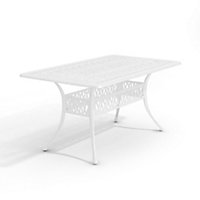 White Vintage Rectangular Cast Aluminum Outdoor Bistro Dining Table with Umbrella Hole 150 cm