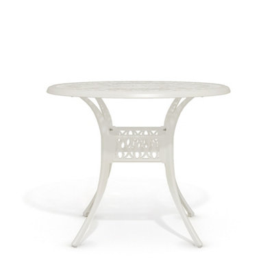 White Vintage Round Cast Aluminum Outdoor Bistro Dining Table with Umbrella Hole 90 cm