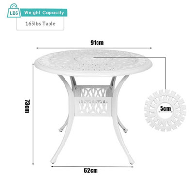 White Vintage Round Cast Aluminum Outdoor Bistro Dining Table with Umbrella Hole 90 cm - 6