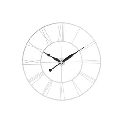 White Vintage Round Large Openwork Roman Numeral Metal Wall Clock 60cm
