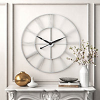 White Vintage Round Large Openwork Roman Numeral Metal Wall Clock 80cm