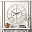 White Vintage Round Large Openwork Roman Numeral Metal Wall Clock 80cm
