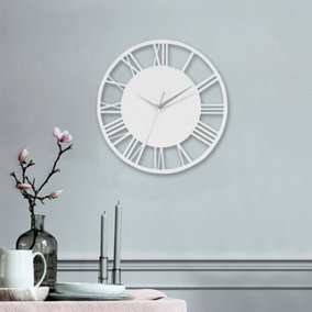 White Wall Clocks Roman Numeral Non Ticking Battery Operated  for Home 300mm