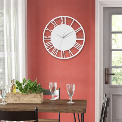 White Wall Clocks Roman Numeral Non Ticking Battery Operated  for Home 300mm