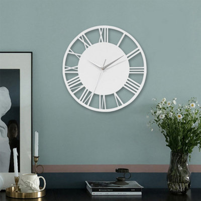 White Wall Clocks Roman Numeral Non Ticking Battery Operated  for Home 300mm - 3