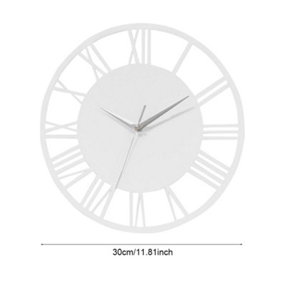 White Wall Clocks Roman Numeral Non Ticking Battery Operated  for Home 300mm - 5