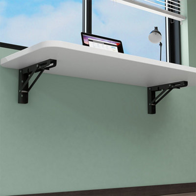 White Wall-mounted Folding Table with Iron Bracket 75cm W x 24cm D