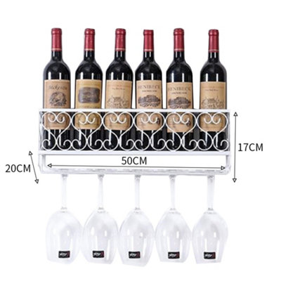 White Wall Mounted Mental Wine Rack Storage Shelf with Wine Glass Holder W 50 cm x D 20 cm x H 17 cm DIY at B Q