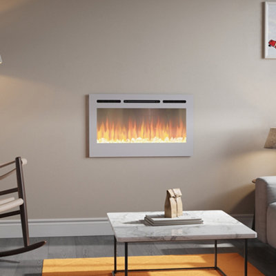 White Wall Mounted or Insert Electric Fire Fireplace 12 Flame Colors with Remote Control 36 Inch